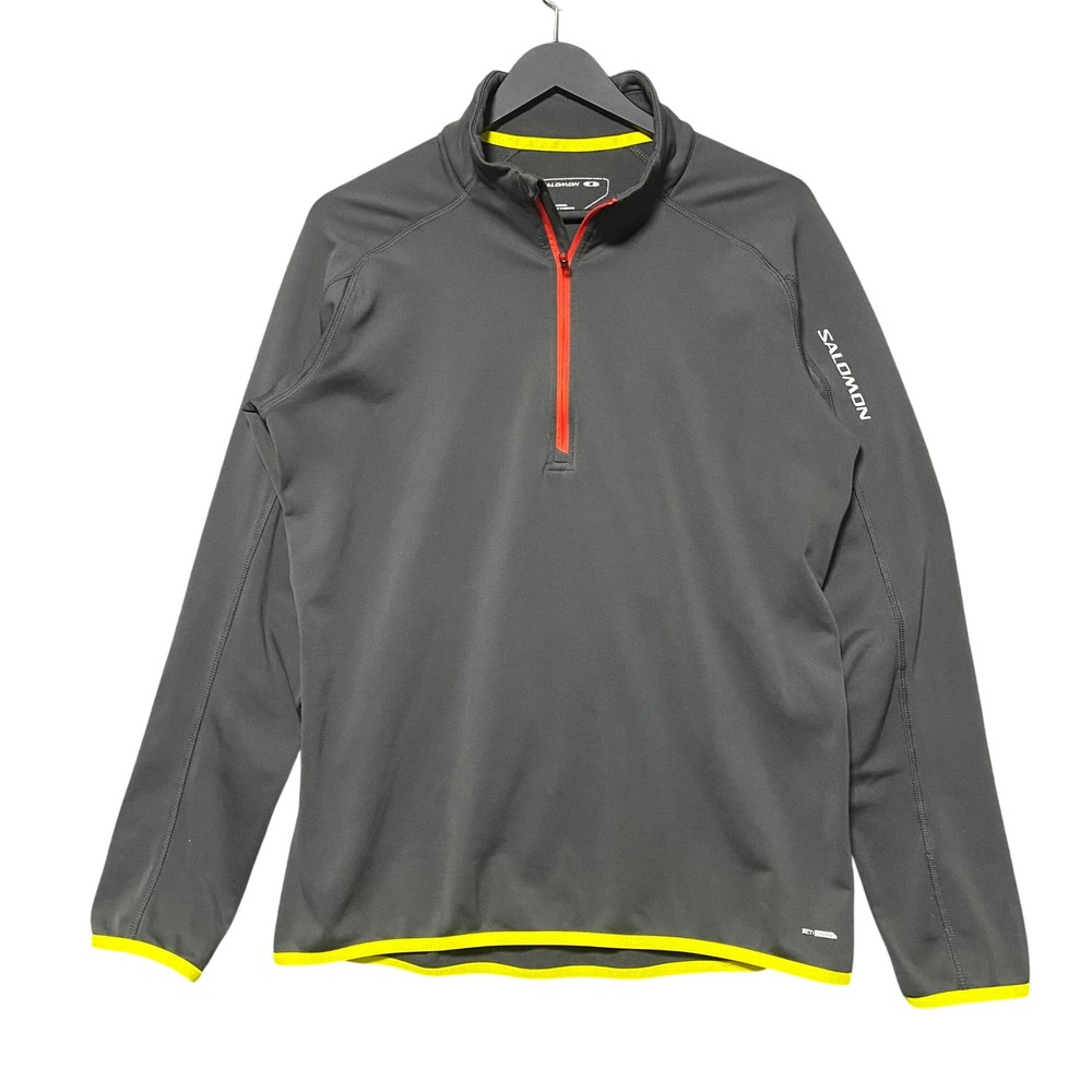 Salomon ActiTherm 1/4 Zip Pullover Mens L Grey Neon Running Hiking Gorpcore